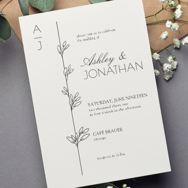 Modern Botanical Divider Wedding Bone Invitation (Creator Uploaded)