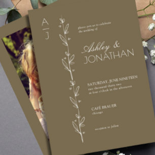 Modern Botanical Divider Wedding Brown Photo Invitation