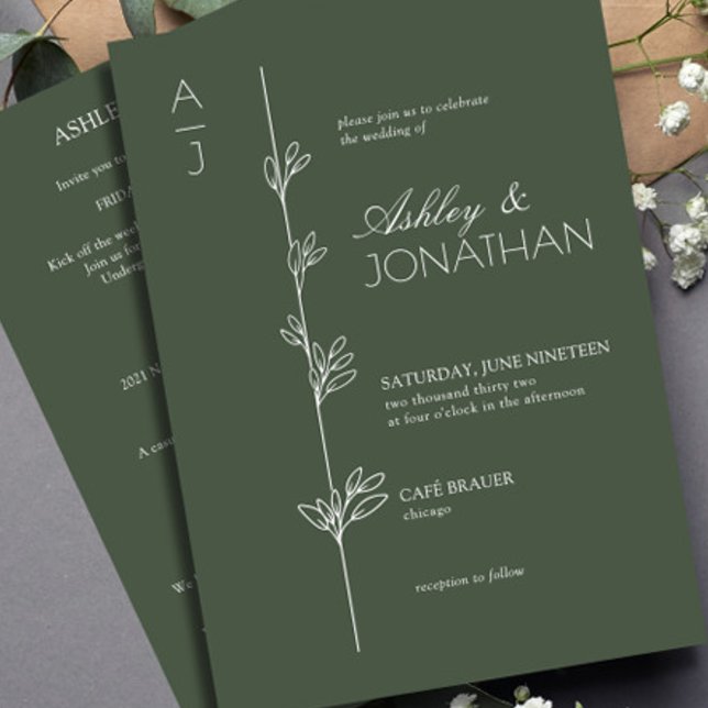 Modern Botanical Divider Wedding Green All-in-One Invitation (Creator Uploaded)