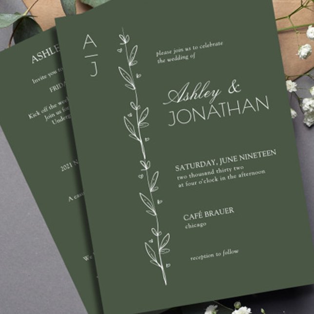Modern Botanical Divider Wedding Green All-in-One Invitation (Creator Uploaded)
