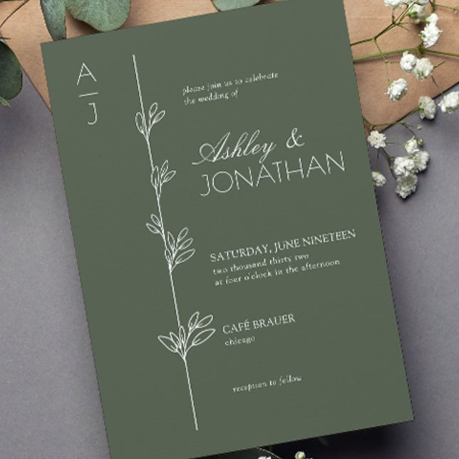 Modern Botanical Divider Wedding Green Invitation (Creator Uploaded)