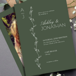 Modern Botanical Divider Wedding Green Photo Invitation