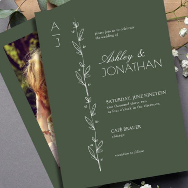 Modern Botanical Divider Wedding Green Photo Invitation (Creator Uploaded)