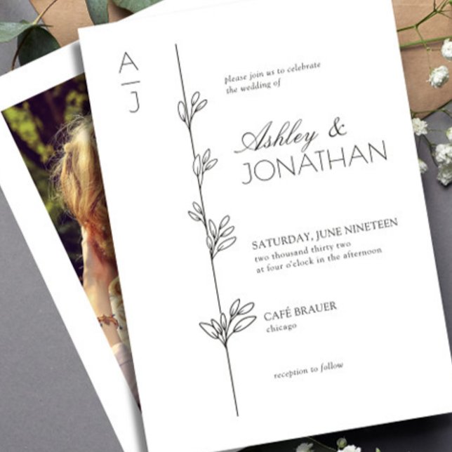 Modern Botanical Divider Wedding Photo Invitation (Creator Uploaded)