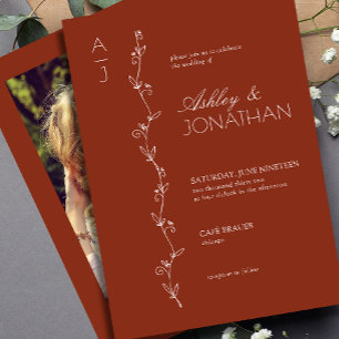Modern Botanical Divider Wedding Redwood Photo Invitation