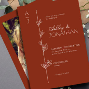 Modern Botanical Divider Wedding Redwood Photo Invitation