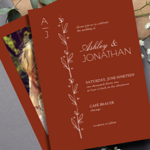 Modern Botanical Divider Wedding Redwood Photo Invitation