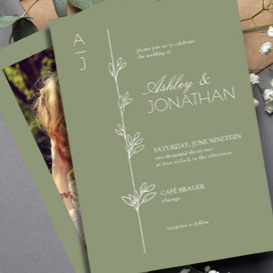 Modern Botanical Divider Wedding Sage Green Photo Invitation