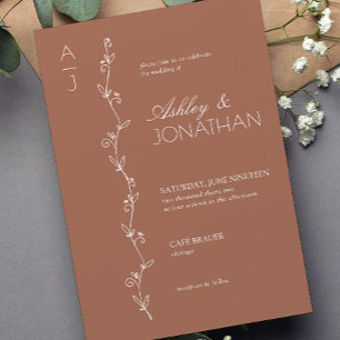 Modern Botanical Divider Wedding Terracotta Invitation
