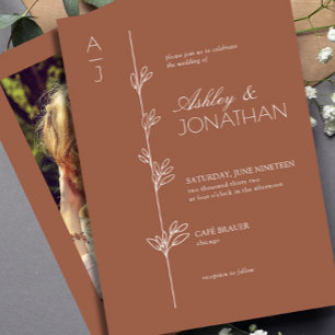 Modern Botanical Divider Wedding Terracotta Photo Invitation