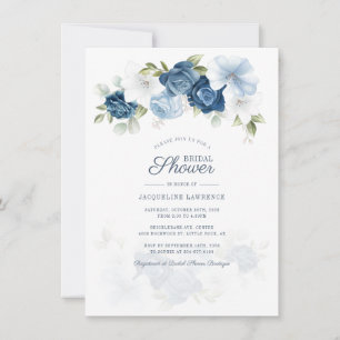 Modern Botanical Dusty Blue Floral Bridal Shower Invitation