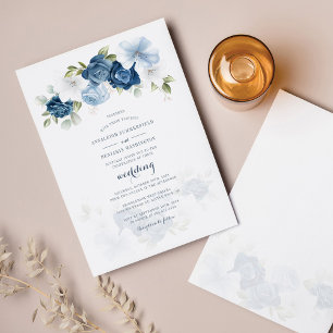 Modern Botanical Dusty Blue Floral Wedding Invitation