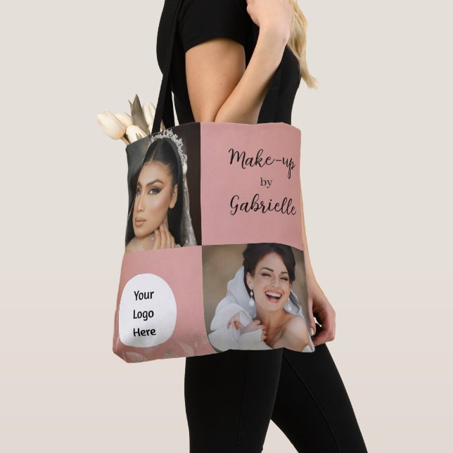 Modern Botanical Dusty Rose Boho Photo Script Logo Tote Bag (Close Up)