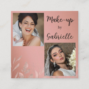 Modern Botanical Dusty Rose Boho Photo Script  Square Business Card