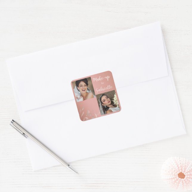Modern Botanical Dusty Rose Boho Photo Script  Square Sticker (Envelope)