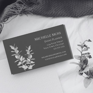 Modern Botanical Elegant Floral Grey White Business Card