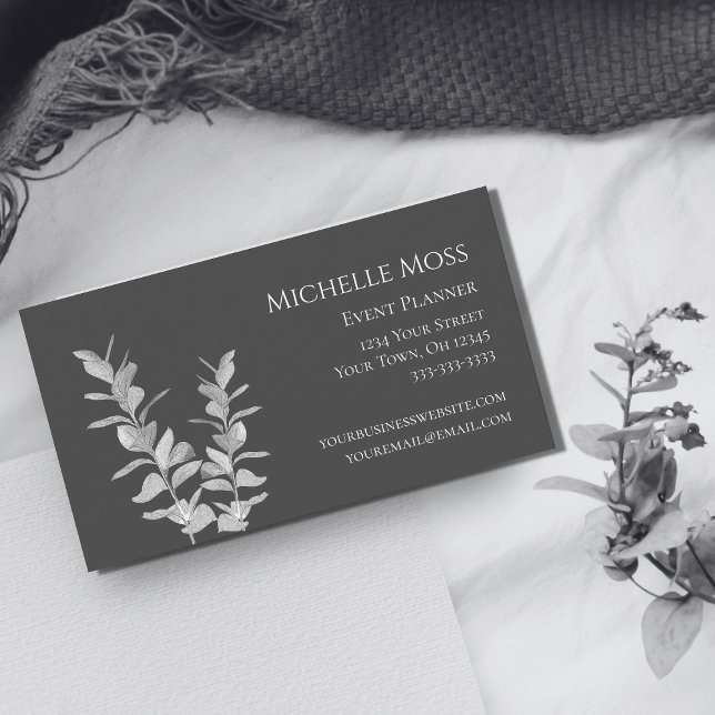 Modern Botanical Elegant Floral Grey White  Business Card (Creator Uploaded)