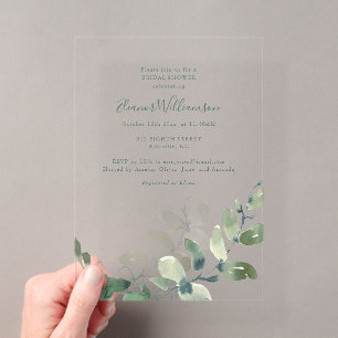 Modern Botanical Eucalyptus Boho Bridal Shower Acrylic Invitations