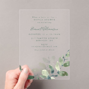 Modern Botanical Eucalyptus Boho Bridal Shower Acrylic Invitations