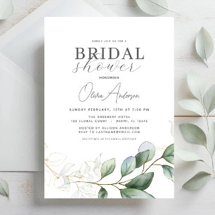 Modern Botanical Eucalyptus Boho Bridal Shower Invitation