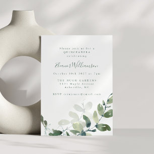 Modern Botanical Eucalyptus Boho QUINCEAÑERA Invitation