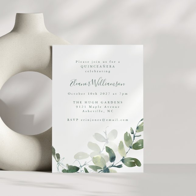 Modern Botanical Eucalyptus Boho QUINCEAÑERA Invitation (Creator Uploaded)