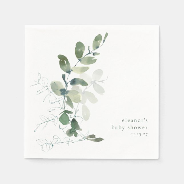 Modern Botanical Eucalyptus Custom Baby Shower Napkin (Front)