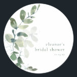 Modern Botanical Eucalyptus Custom Bridal Shower  Classic Round Sticker<br><div class="desc">Modern Botanical Eucalyptus Custom Bridal Shower Classic Round Sticker</div>