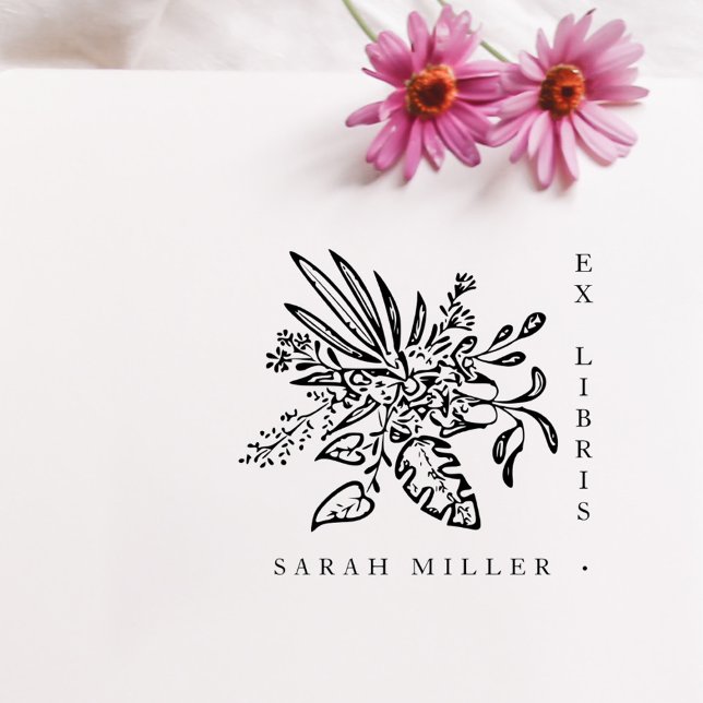 Modern Botanical Ex Libris Custom Name Book Rubber Stamp (Creator Uploaded)
