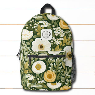 Modern Botanical Floral Add Logo Corporate Printed Backpack