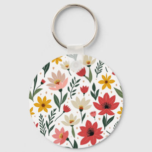 Modern Botanical Floral Colourful Summer Garden Key Ring