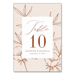 Modern Botanical Floral Cream & Cinnamon Wedding Table Number