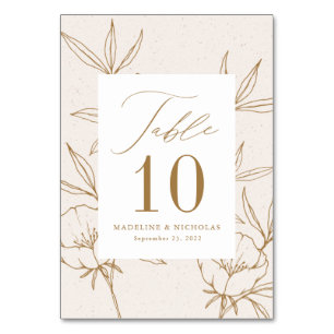 Modern Botanical Floral Cream & Gold Wedding Table Number