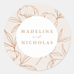 Modern Botanical Floral Cream & Terracotta Wedding Classic Round Sticker