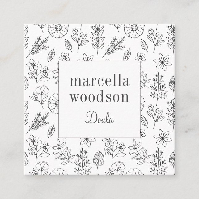 Modern Botanical Floral Doula Square Business Card (Front)