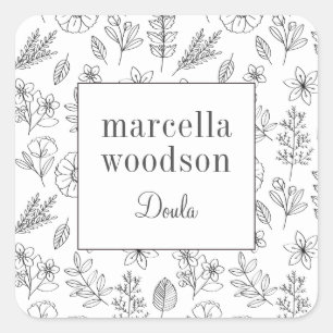 Modern Botanical Floral Doula Square Business Card Sticker