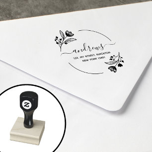 Modern Botanical Floral Leaves Rubber Stamp