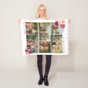 Modern Botanical Floral Mum 6 Photo Collage gifts Fleece Blanket