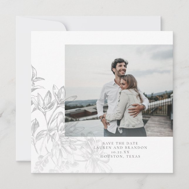 Modern Botanical Floral Photo Save The Date (Front)