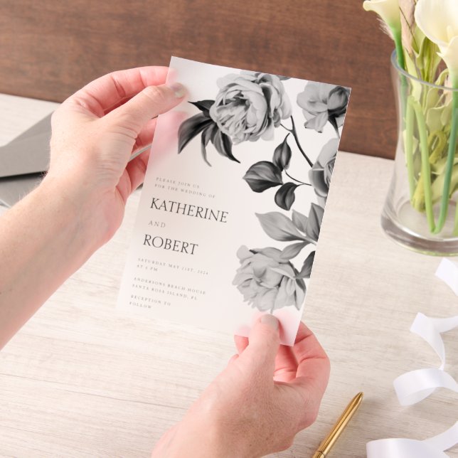 Modern Botanical Floral Roses Wedding Invitation (Handheld)