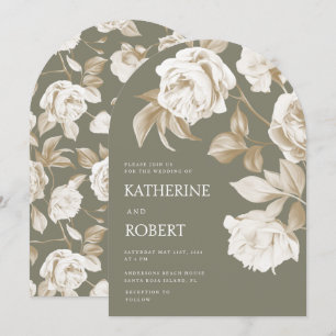 Modern Botanical Floral Roses Wedding Invitation