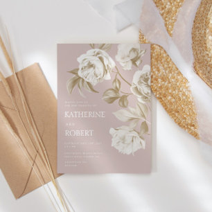 Modern Botanical Floral Roses Wedding Invitation