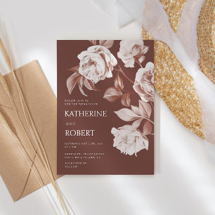 Modern Botanical Floral Roses Wedding Invitation