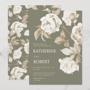 Modern Botanical Floral Roses Wedding Invitation
