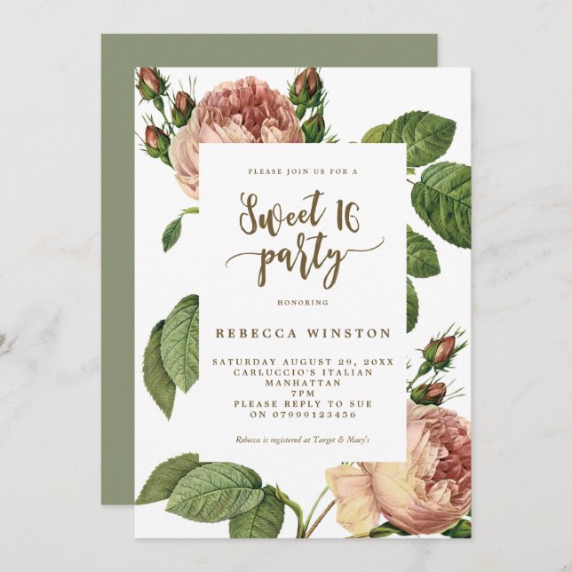 modern botanical floral sweet 16 invitation (Front/Back)