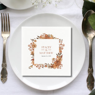 Modern Botanical Floral Terracotta Wedding Napkin
