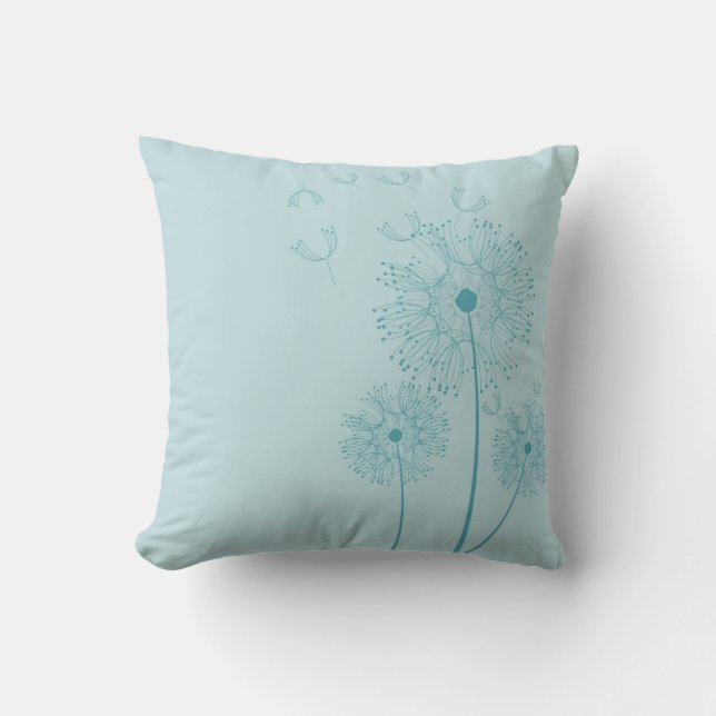 Modern Botanical Floral Turquoise Dandelion Cushion (Front)