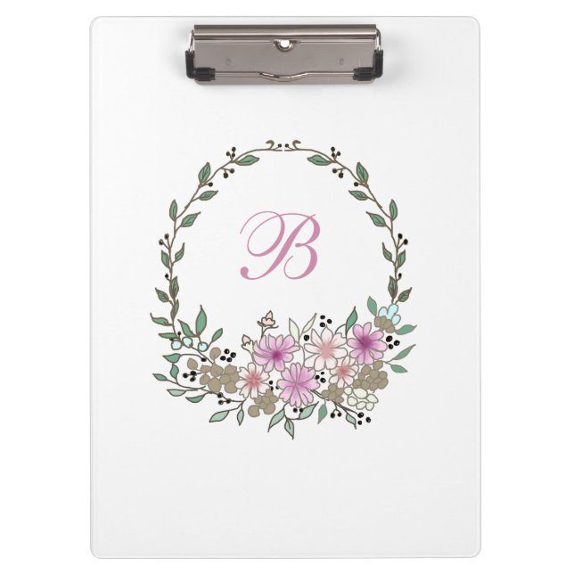 Modern Botanical Floral White Pastel Сolors Clipboard (Front)