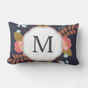 Modern Botanical Florals & Initial Letter Lumbar Cushion