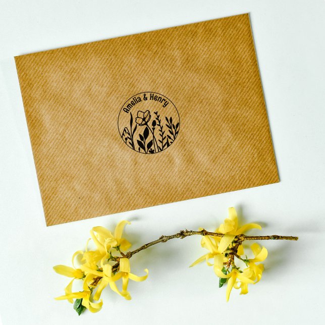 Modern Botanical Flowers, Wedding Rubber Stamp (Creator Uploaded)